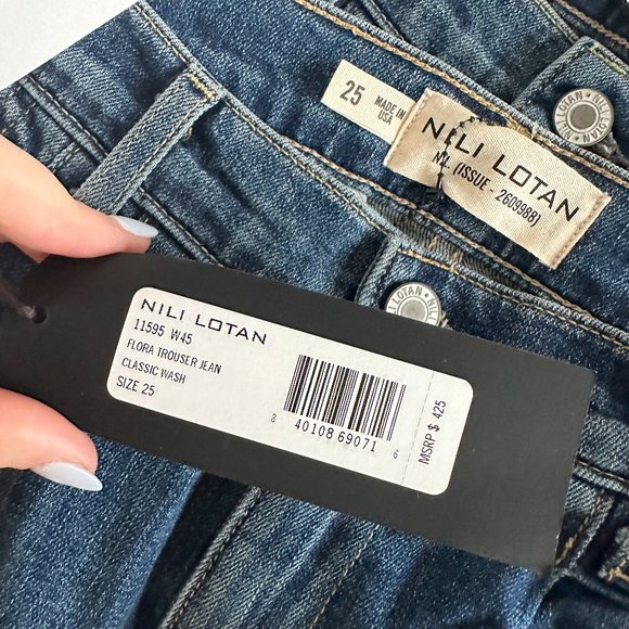 NWT Nili Lotan Flora Trouser Jeans Mid Rise Wide-leg Pleated Sz 25 Classic Wash - Picture 3 of 9